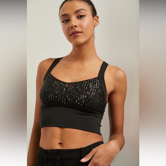 TRISTAN CANADA Cropped sequined top with crossed back straps size XS NWT - Picture 1 of 11